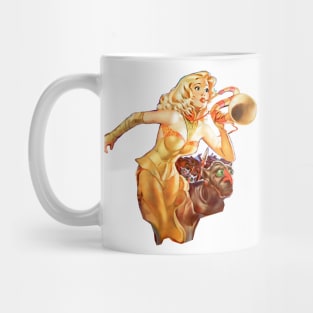 Trumpet Golden Hair Pin Up Girl Blonde Lovely Retro Vintage Comic Mug